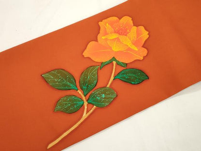 平和屋着物●塩瀬　九寸名古屋帯　ろうけつ染め　草花文　正絹　逸品　CABK8446dy