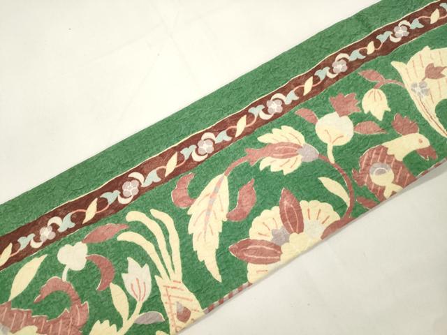 平和屋着物●全通柄九寸名古屋帯　ふくれ織　花鳥文　正絹　逸品　CABK8449dy