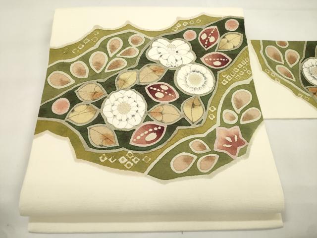 平和屋着物●九寸名古屋帯　作家物　辻が花　手描き　紬地　絞り　正絹　逸品　CABK8450dy
