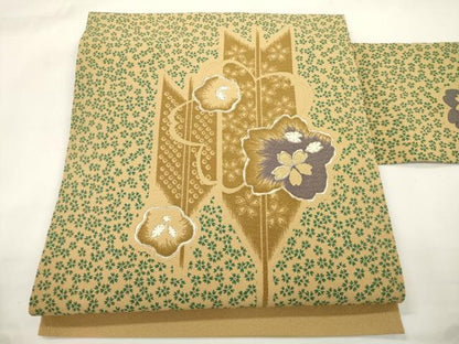 平和屋着物●九寸名古屋帯　矢羽花文　金彩　正絹　逸品　CABK8451dy