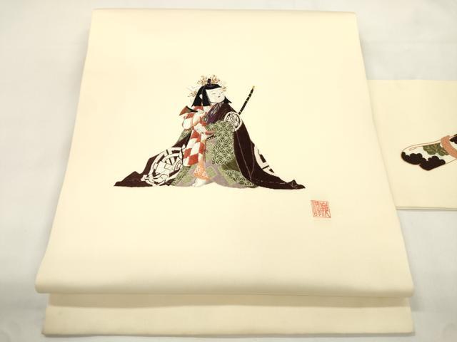 平和屋着物●塩瀬　九寸名古屋帯　作家物　総刺繍　人物文　金糸　正絹　逸品　CABK8456dy