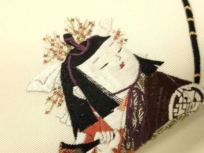 平和屋着物●塩瀬　九寸名古屋帯　作家物　総刺繍　人物文　金糸　正絹　逸品　CABK8456dy