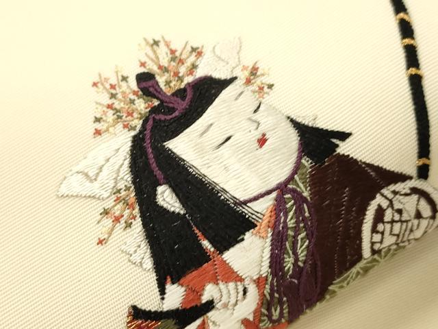 平和屋着物●塩瀬　九寸名古屋帯　作家物　総刺繍　人物文　金糸　正絹　逸品　CABK8456dy