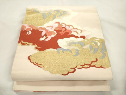 平和屋着物●爪掻き本綴れ　八寸名古屋帯　雲重ね文　金糸　正絹　逸品　CABK8458dy