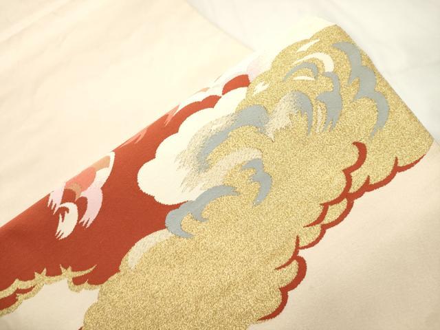 平和屋着物●爪掻き本綴れ　八寸名古屋帯　雲重ね文　金糸　正絹　逸品　CABK8458dy