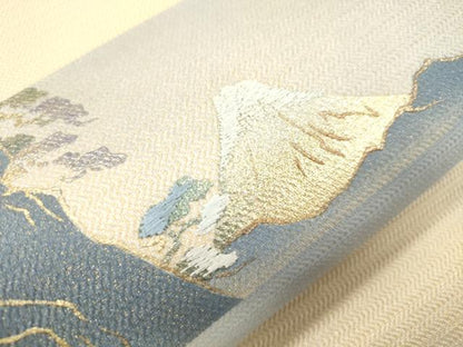 平和屋着物▼太鼓柄袋帯　作家物　刺繍　風景文　金銀彩　正絹　逸品　CABK8462dy