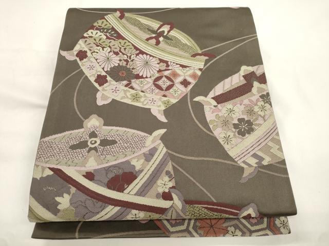 平和屋着物●六通柄袋帯　糸巻き花文　正絹　逸品　CABK8464dy