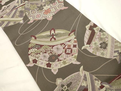 平和屋着物●六通柄袋帯　糸巻き花文　正絹　逸品　CABK8464dy
