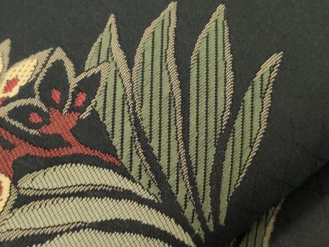 平和屋着物●全通柄袋帯　草花文　黒地　正絹　逸品　CABK8467dy