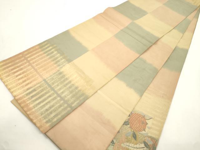 平和屋着物＊老舗織元　泰生織物　夏物　太鼓柄袋帯　花鳥文　金糸　正絹　逸品　CABK8474dy