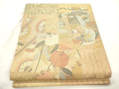 平和屋着物＊老舗織元　泰生織物　夏物　太鼓柄袋帯　花鳥文　金糸　正絹　逸品　CABK8474dy