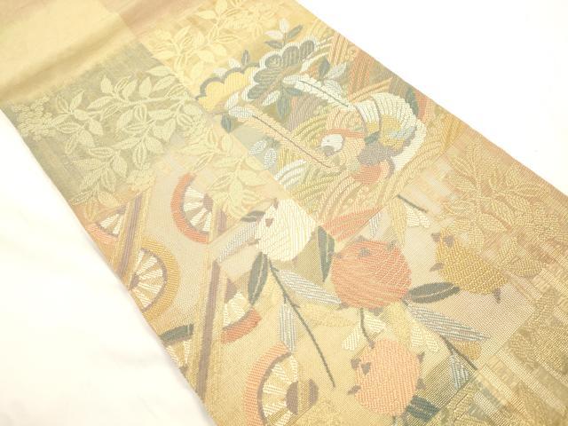 平和屋着物＊老舗織元　泰生織物　夏物　太鼓柄袋帯　花鳥文　金糸　正絹　逸品　CABK8474dy
