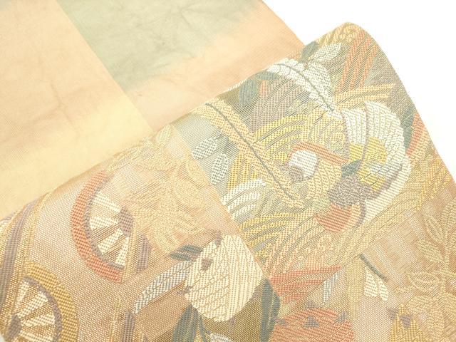 平和屋着物＊老舗織元　泰生織物　夏物　太鼓柄袋帯　花鳥文　金糸　正絹　逸品　CABK8474dy