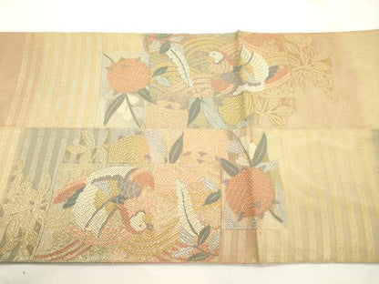平和屋着物＊老舗織元　泰生織物　夏物　太鼓柄袋帯　花鳥文　金糸　正絹　逸品　CABK8474dy