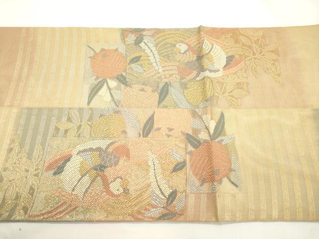 平和屋着物＊老舗織元　泰生織物　夏物　太鼓柄袋帯　花鳥文　金糸　正絹　逸品　CABK8474dy