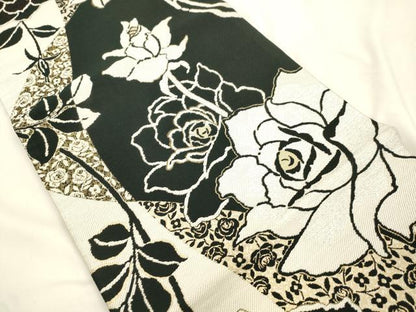 平和屋着物●六通柄袋帯　薔薇　黒地　金銀糸　正絹　逸品　CABK8476dy
