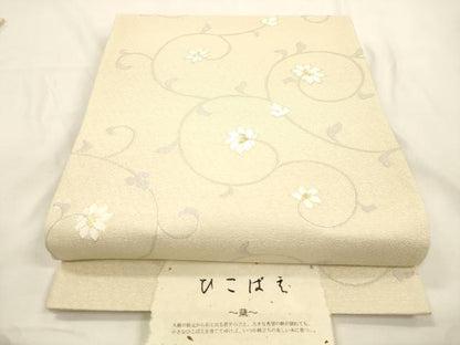 平和屋着物▽六通柄袋帯　スリーシーズン　春夏秋　花唐草文　ひこばえ　金糸　反端付き　正絹　逸品　CABK8478dy