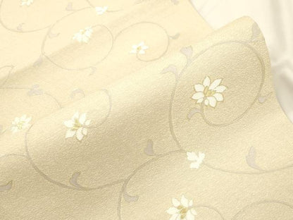 平和屋着物▽六通柄袋帯　スリーシーズン　春夏秋　花唐草文　ひこばえ　金糸　反端付き　正絹　逸品　CABK8478dy