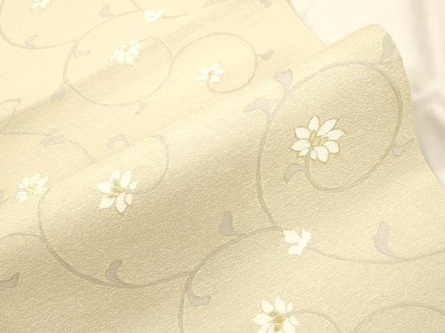 平和屋着物▽六通柄袋帯　スリーシーズン　春夏秋　花唐草文　ひこばえ　金糸　反端付き　正絹　逸品　CABK8478dy