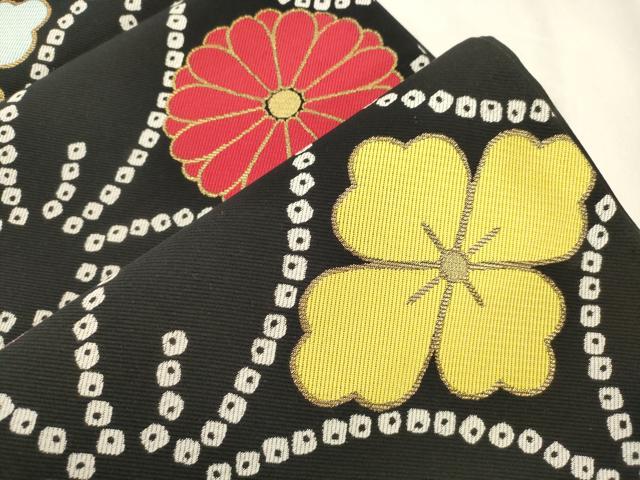 平和屋着物●西陣　志美津謹製　六通柄袋帯　舞花文　黒地　金糸　正絹　逸品　CABK8480dy