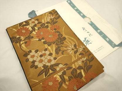 平和屋着物●西陣　川島織物　洗える最高級着物　＜英＞はなぶさ謹製　六通柄　京袋帯　唐織　草花文　金糸　たとう紙付き　CABK8483dy