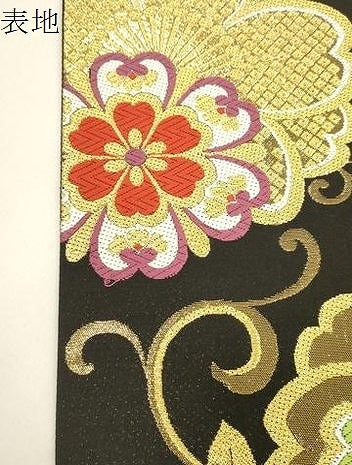平和屋着物●六通柄袋帯　唐織　舞花文　黒地　金糸　正絹　逸品　CABK8485dy