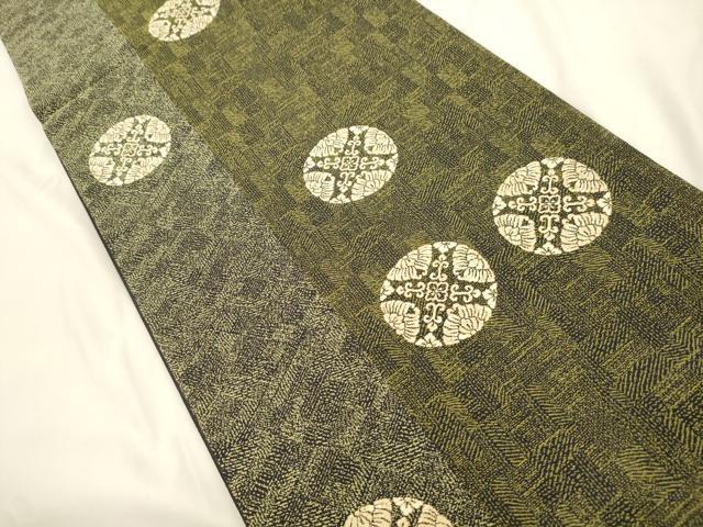 平和屋着物●六通柄袋帯　唐織　花丸文　黒地　金糸　正絹　逸品　CABK8487dy
