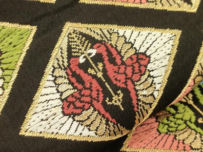 平和屋着物●六通柄　本袋帯　唐織　菱双鶴文　黒字　金糸　正絹　逸品　CABK8488dy