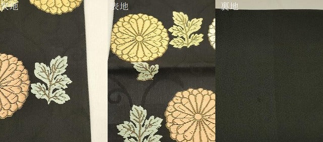 平和屋着物●六通柄袋帯　唐織　草花文　黒地　金糸　正絹　逸品　CABK8490dy