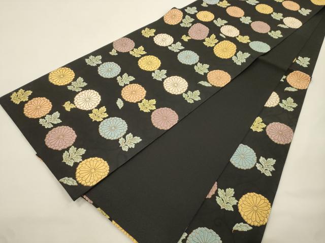 平和屋着物●六通柄袋帯　唐織　草花文　黒地　金糸　正絹　逸品　CABK8490dy