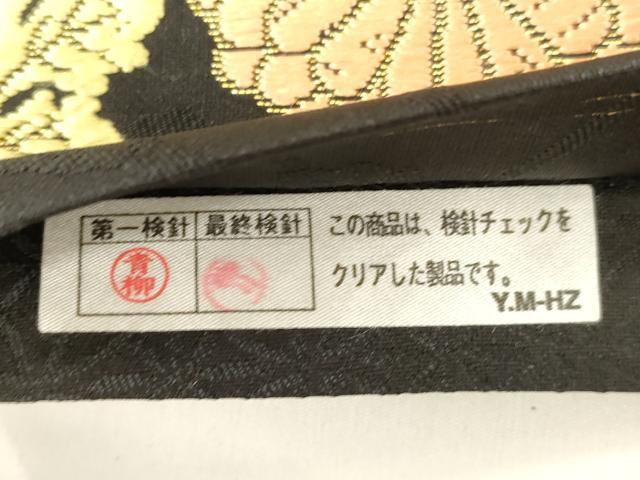 平和屋着物●六通柄袋帯　唐織　草花文　黒地　金糸　正絹　逸品　CABK8490dy