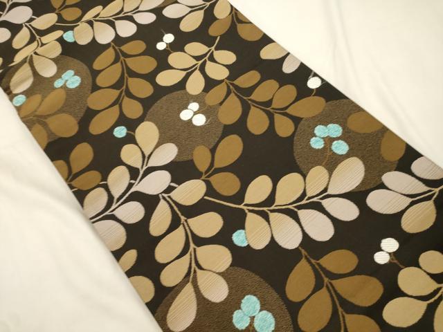平和屋着物▼全通柄　京袋帯　モール　南天文　黒地　正絹　逸品　CABK8491dy