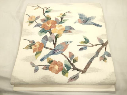 平和屋着物●太鼓柄袋帯　すくい織　花鳥文　正絹　逸品　CABK8496dy