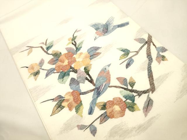 平和屋着物●太鼓柄袋帯　すくい織　花鳥文　正絹　逸品　CABK8496dy