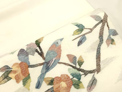 平和屋着物●太鼓柄袋帯　すくい織　花鳥文　正絹　逸品　CABK8496dy