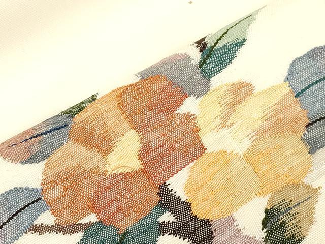平和屋着物●太鼓柄袋帯　すくい織　花鳥文　正絹　逸品　CABK8496dy