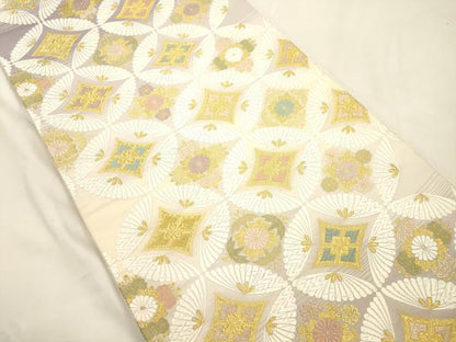 平和屋着物●六通柄袋帯　唐織　七宝花文　金糸　正絹　逸品　CABK8498dy