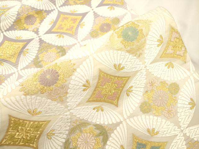 平和屋着物●六通柄袋帯　唐織　七宝花文　金糸　正絹　逸品　CABK8498dy