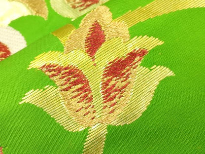 平和屋着物▼六通柄　本袋帯　天平唐花紋錦　金銀糸　正絹　逸品　CABK8499dy