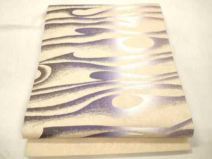 平和屋着物●日展作家　山本唯与志　レリーフ染　太鼓柄袋帯　流水文　銀通し地　正絹　逸品　CABK8504dy