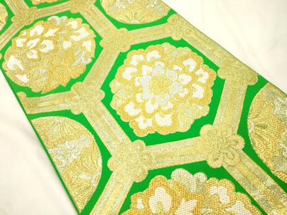 平和屋着物●西陣　川島織物　六通柄　京袋帯　亀甲花文　金銀糸　正絹　逸品　CABK8507dy