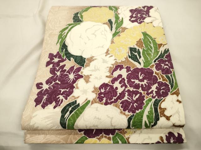 平和屋着物●博多織　鵬翔　全通柄袋帯　纐纈　ふくれ織　草花文　正絹　逸品　CABK8508dy