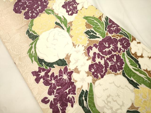 平和屋着物●博多織　鵬翔　全通柄袋帯　纐纈　ふくれ織　草花文　正絹　逸品　CABK8508dy