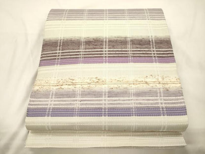 平和屋着物▽両面　全通柄袋帯　スリーシーズン　春夏秋　ぜんまい糸　横段文　正絹　逸品　未使用　CABK8511dy