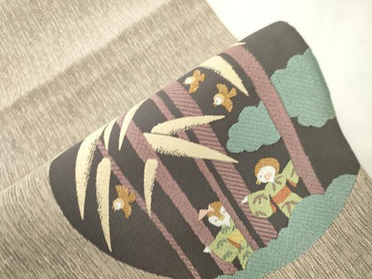 平和屋着物●西陣　太鼓柄袋帯　遊心　したきりすずめ　反端付き　正絹　逸品　CABK8513dy