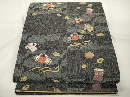 平和屋着物●六通柄袋帯　猿　蟹　成り物　金銀糸　正絹　逸品　CABK8514dy