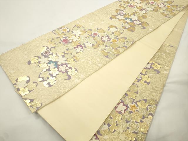 平和屋着物●六通柄袋帯　舞桜文　金銀糸　正絹　逸品　CABK8515dy