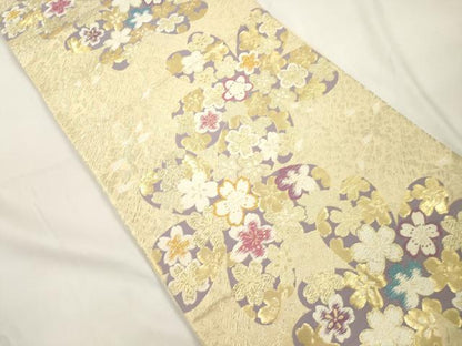 平和屋着物●六通柄袋帯　舞桜文　金銀糸　正絹　逸品　CABK8515dy