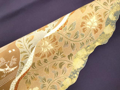 平和屋着物●塩瀬　九寸名古屋帯　切嵌更紗飛鶴文　金彩　正絹　逸品　CABK8524dy