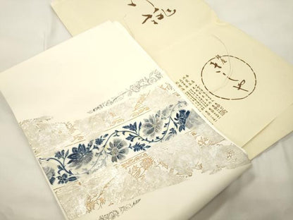 平和屋着物●銀座きしや　中国三大刺繍　相良刺繍　塩瀬　九寸名古屋帯　破れ色紙重ね花文　金銀彩　正絹　逸品　CABK8525dy